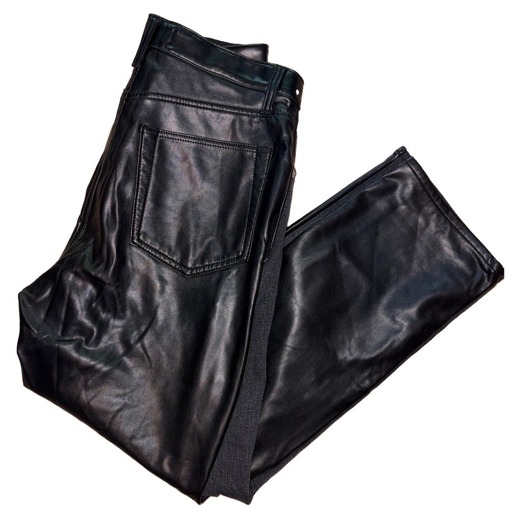Abercrombie Fitch Black Faux Leather High Rise Curve Love Ankle Straight Jeans